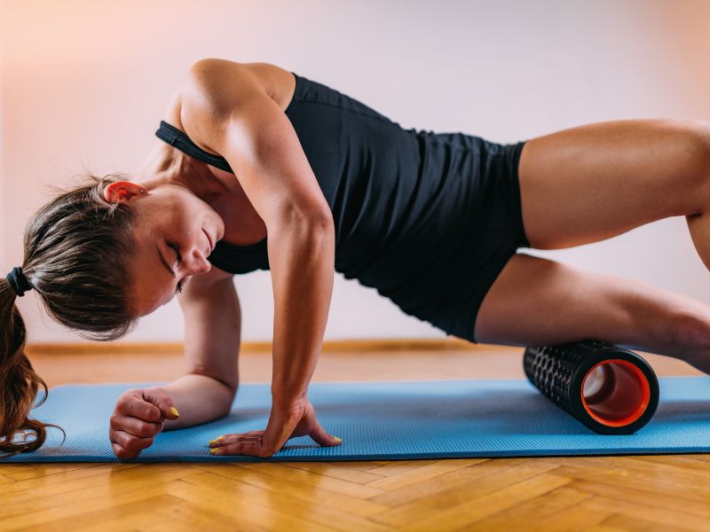 female foam rolling