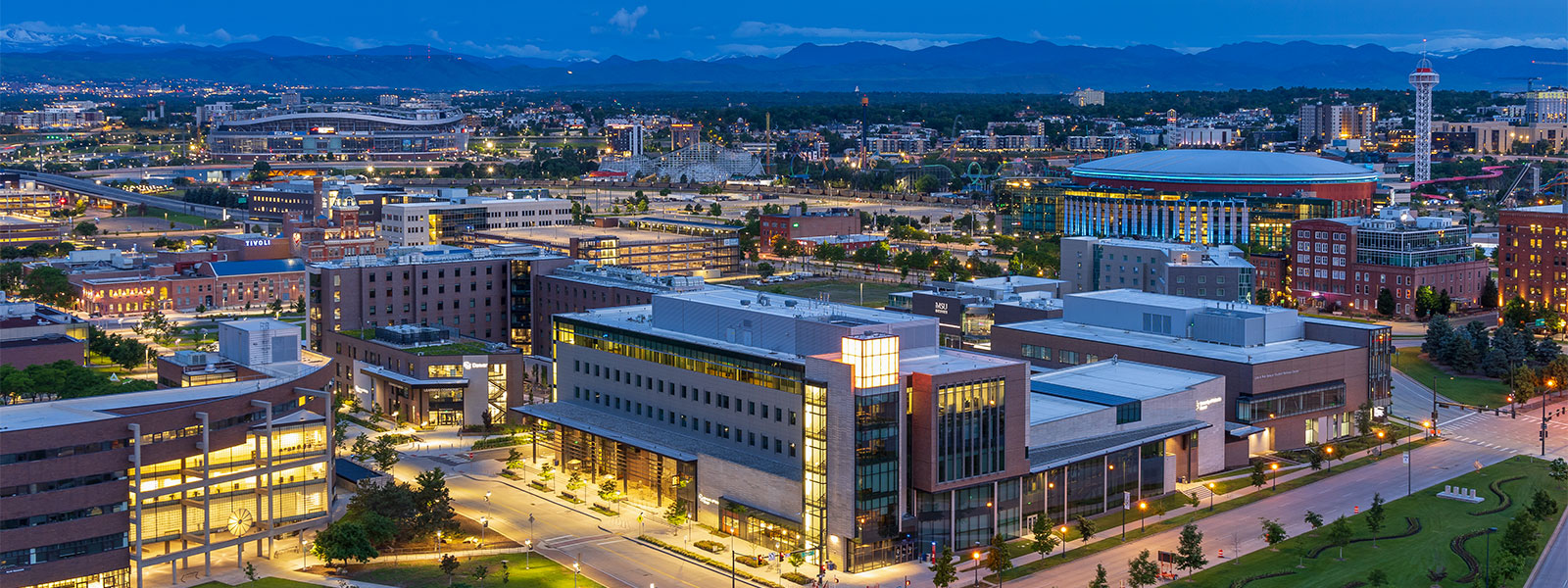 CU Denver downtown campus at night