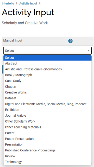 Activity Input Dropdown