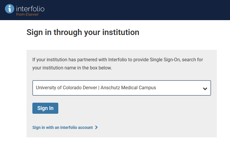 Interfolio Institution Login showing
