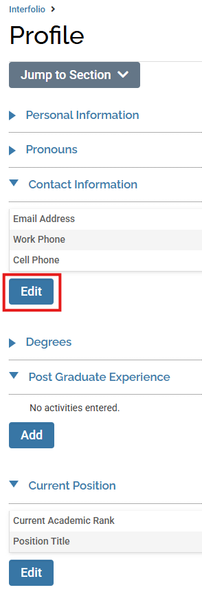 Profile Section with Edit button highlighted