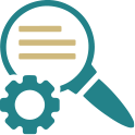 Magnifying glass with gear icon icon