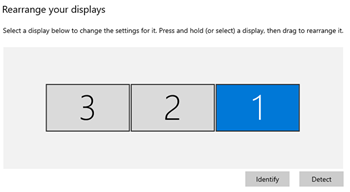 Screenshot of three monitor boxes with numbers to rearrange the display order in settings.