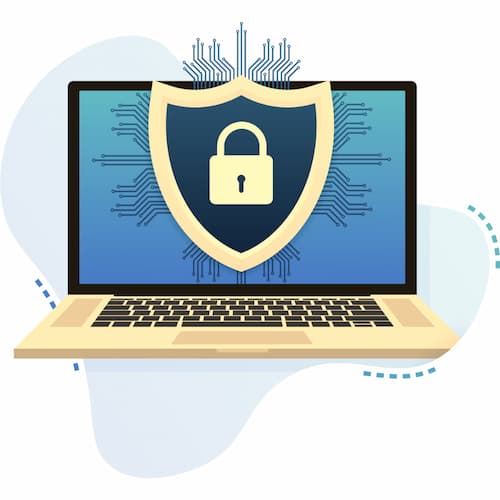 Graphic of laptop with lock icon showing on screen