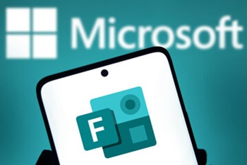 Image of microsoft logo with bold F text in front of it, indicating logo for Microsoft Forms