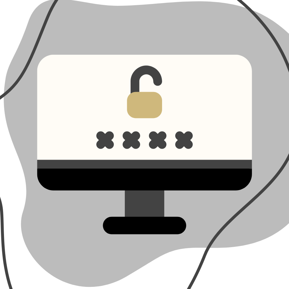 Image of desktop computer with lock and encrypted characters
