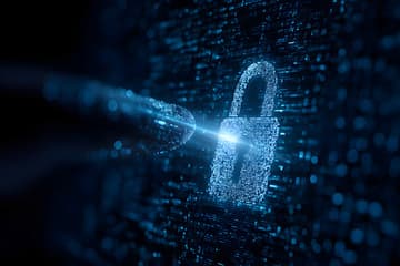 Image of technology lock icon on top of data