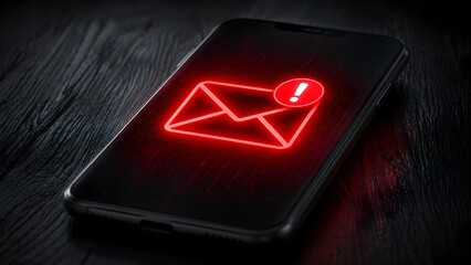 Smartphone Displaying Red Phishing Email Scam Warning