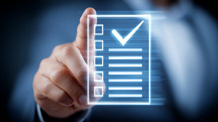 Image of checklist with man's finger pointing behind it