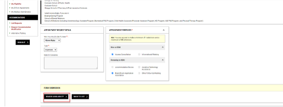 Search Availability screenshot A screenshot of how to search for appointment availability.
