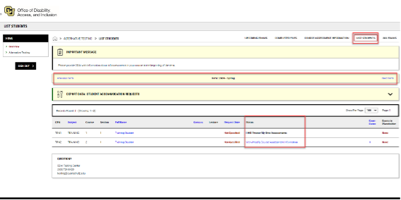List Students screenshot Screenshot showing the list of students and their scheduled exams.