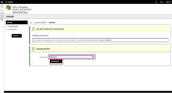 Available Reports screenshot Screenshot showing where to select the report to view