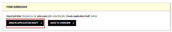 Create Application Draft screenshot A screenshot of the Create Application Draft button