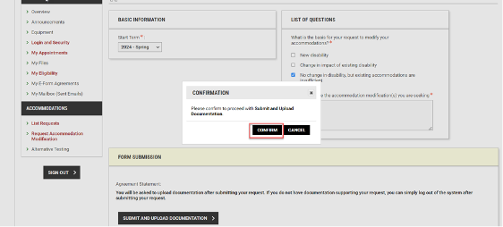 Modification Request Confirmation screenshot A screenshot of the confirmation of an accommodation modification request.