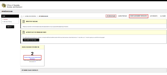 Course Assessment Navigation screenshot Screenshot showing where to click to enter Course Assessment Information