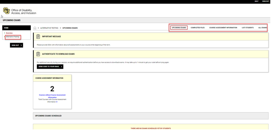 Alternative Testing screenshot Screenshot showing how to access the Alternative Testing module from the left menu