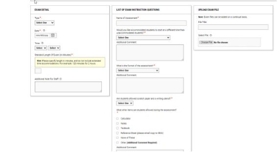Exam Information screenshot Screenshot showing the exam information section of the test proctor request process