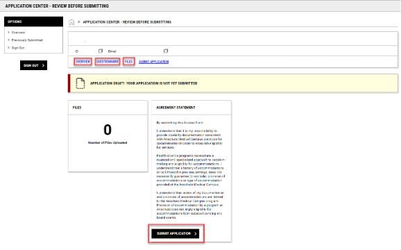 Submit Application screenshot A screenshot of the page allowing you to review your application and the Submit Application button