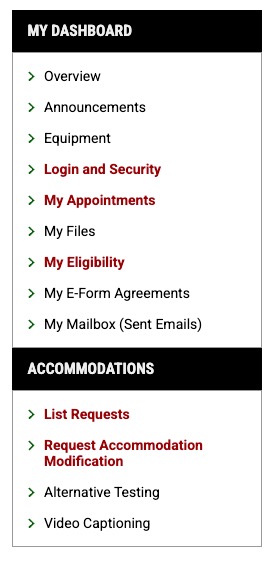 Student Portal Menu Screenshot of student portal menu showing Video Captioning option
