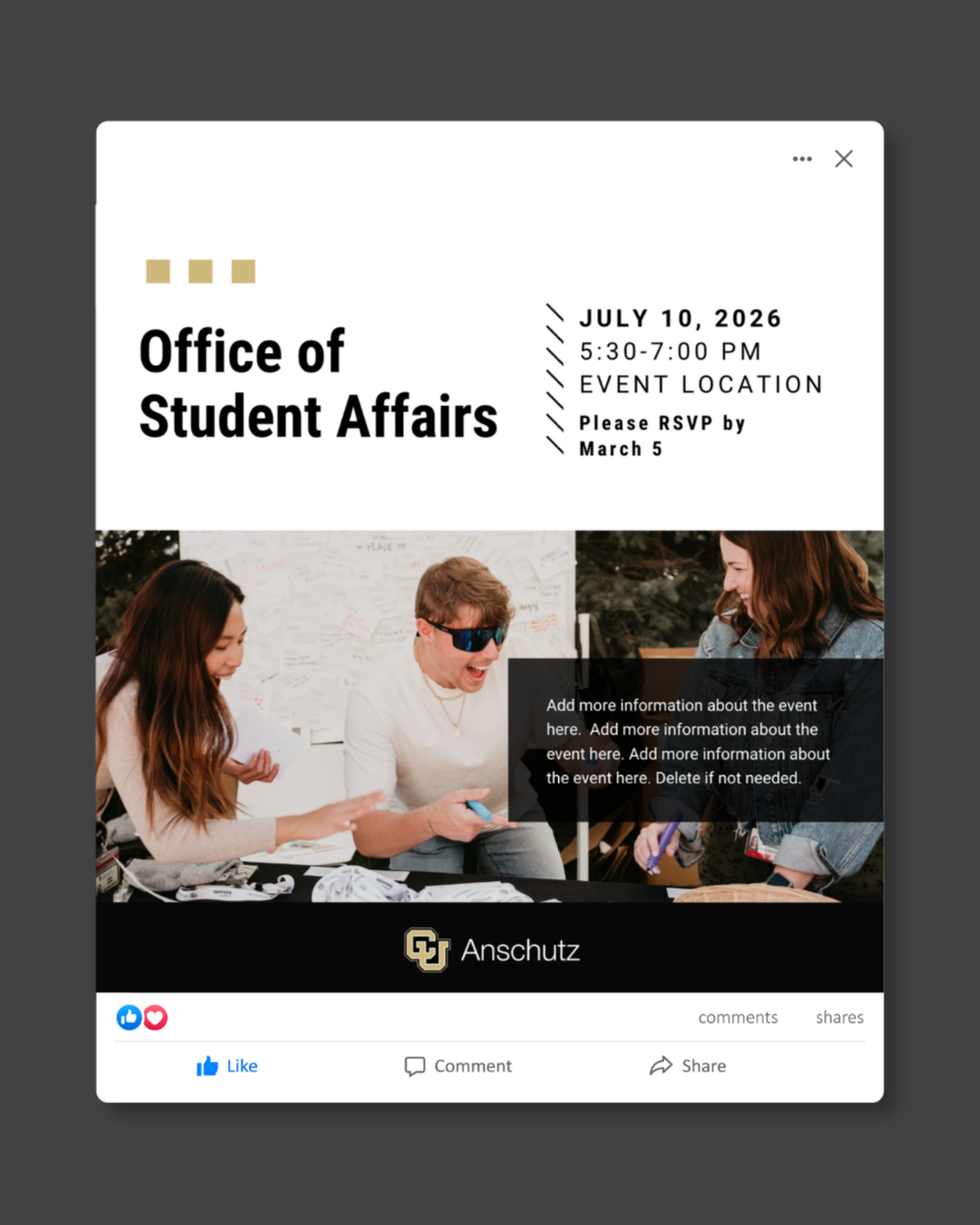 CU Anschutz branded Facebook post