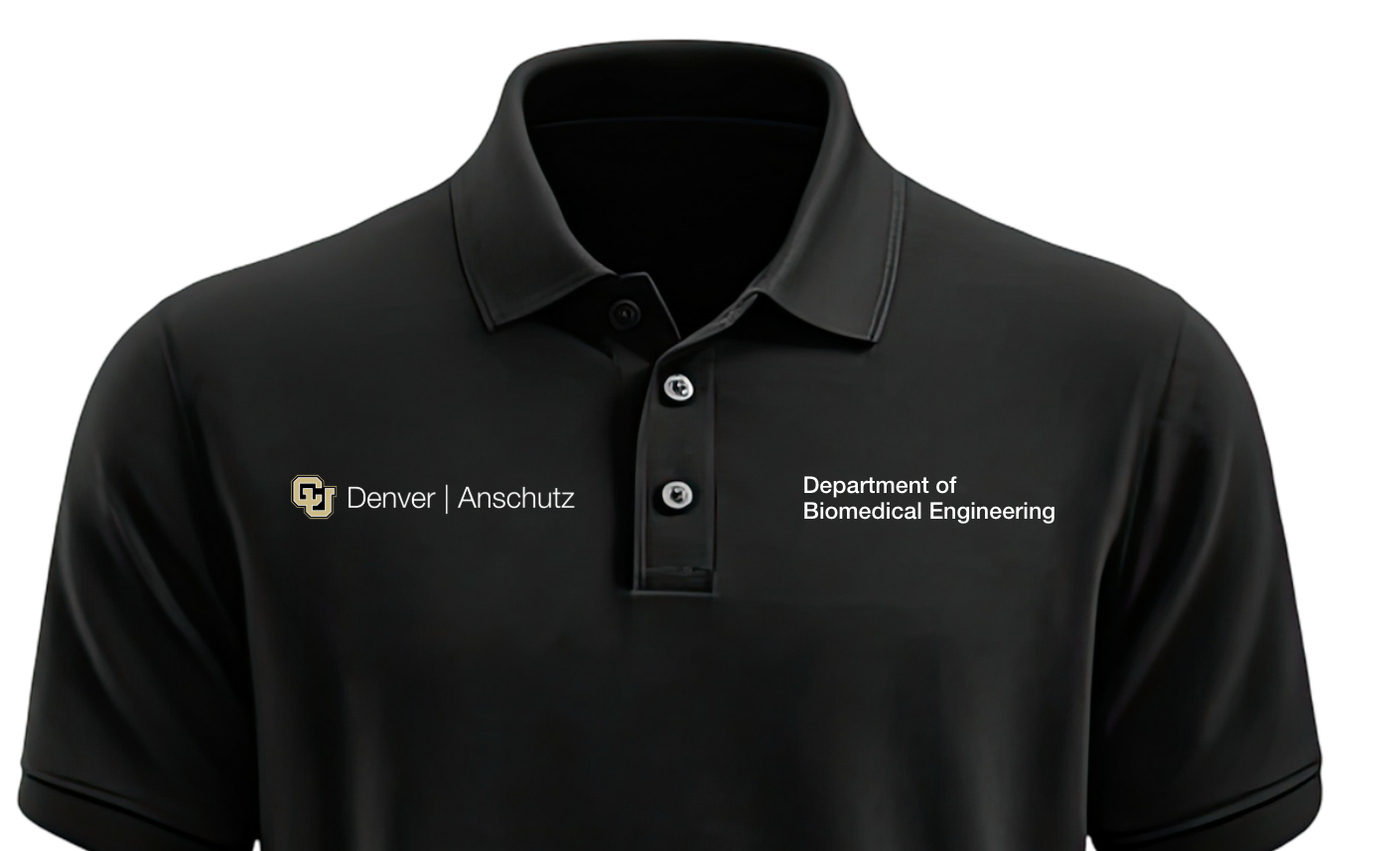 T-shirt mockup with dual campus logo and department of biomedical engineering text
