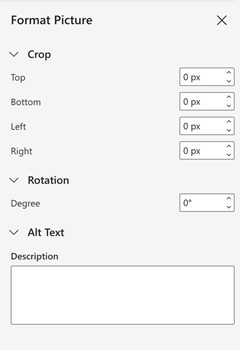 Format picture options with blank description field