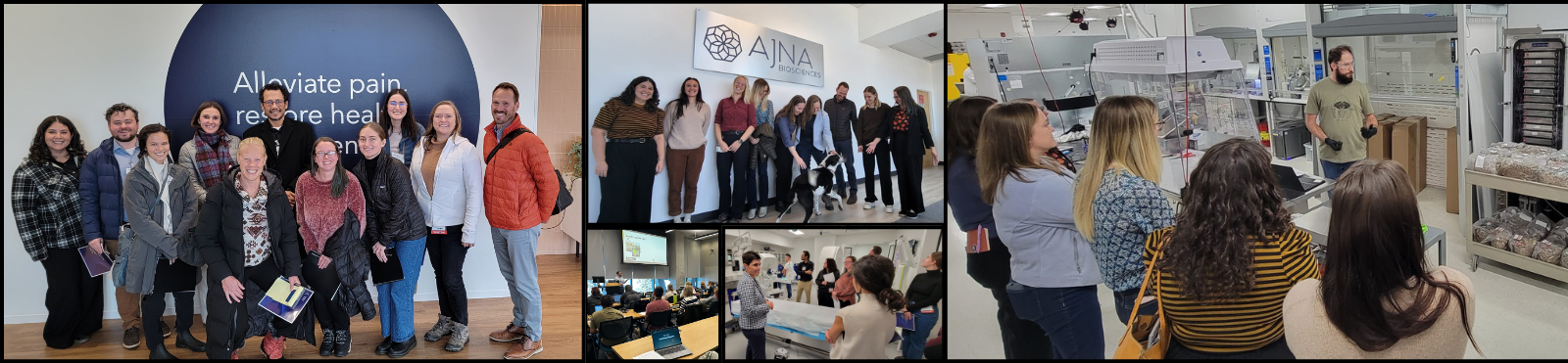 Collage of images from site visits to local biotech/pharma companies