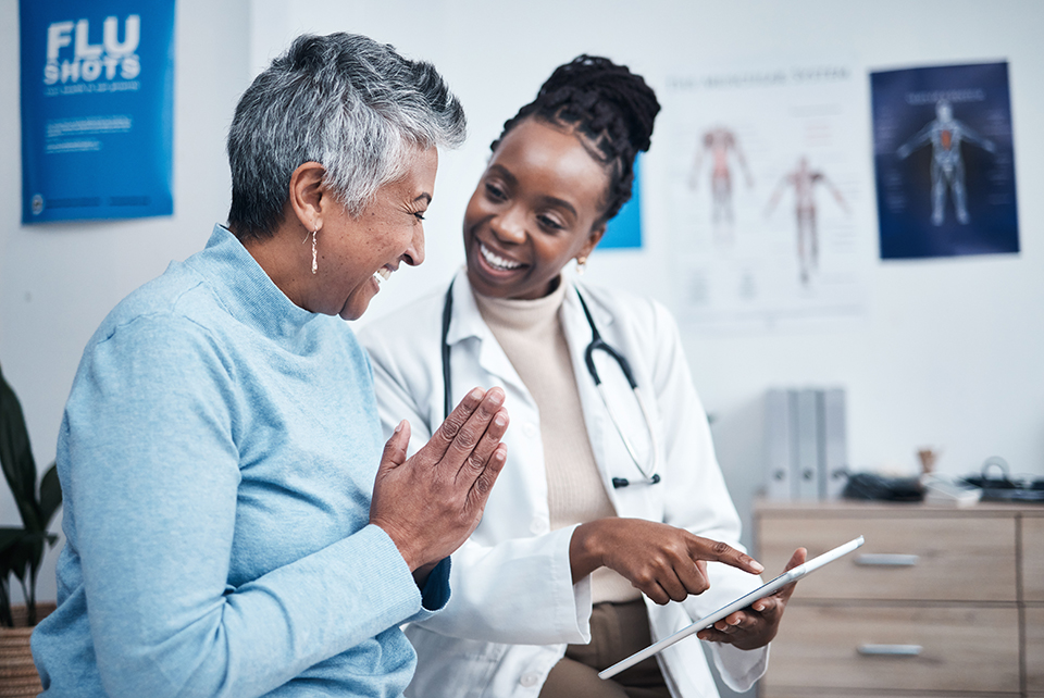 black female doctor and patient
