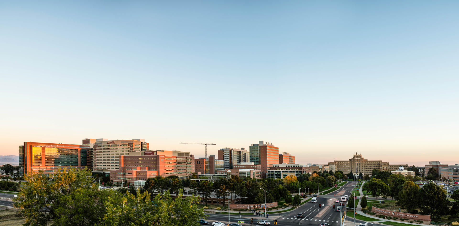Image of CU Anschutz campus at sunset