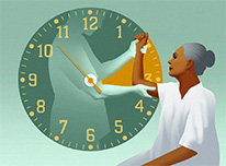 graphic of woman patient with clock