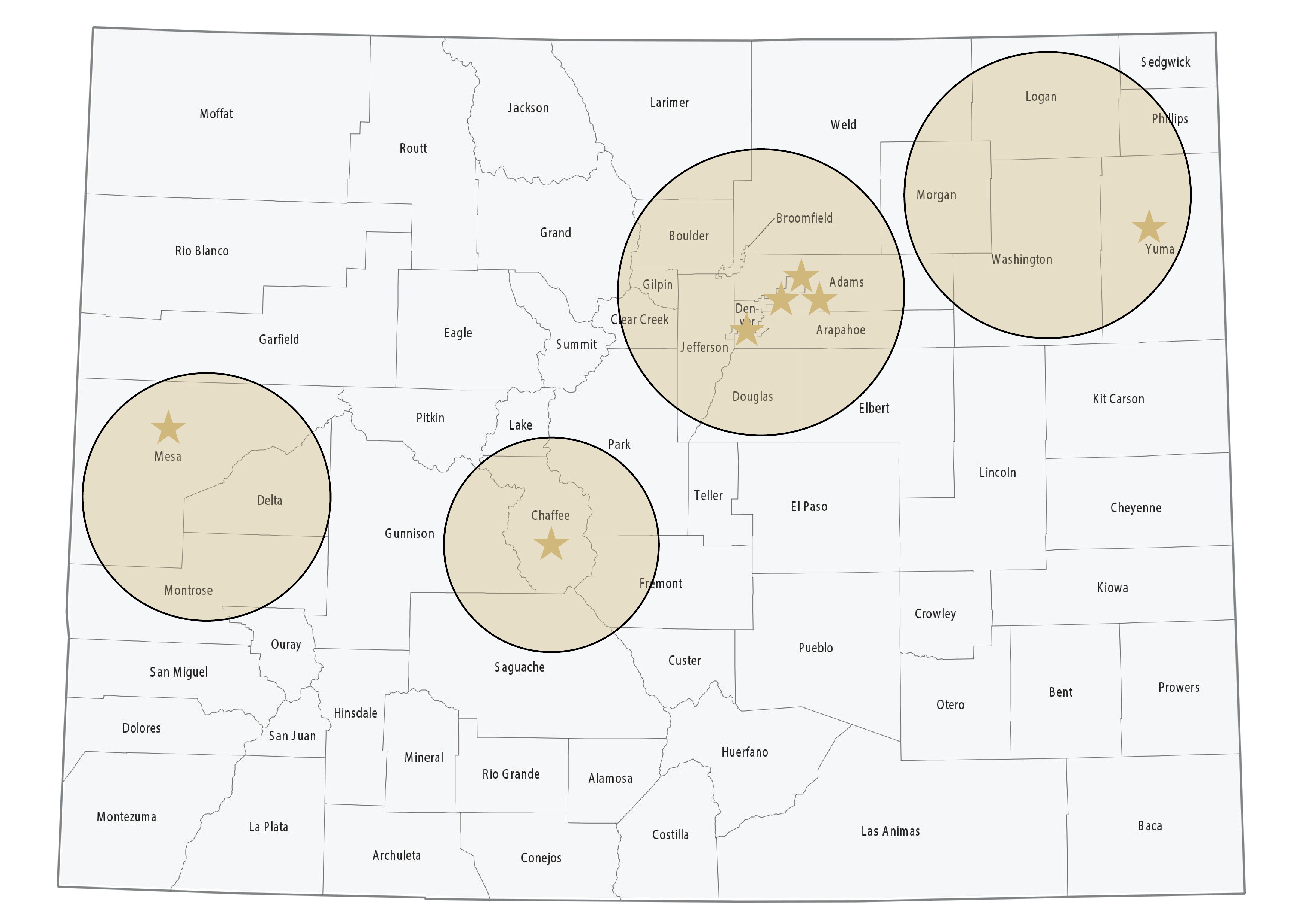 Map of Colorado locations where Research Roadshows have been hosted.