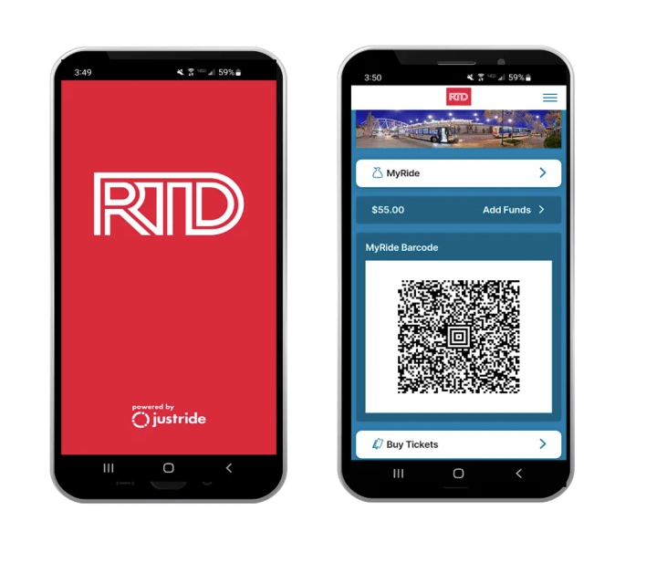 Phone with the RTD MyRide app open