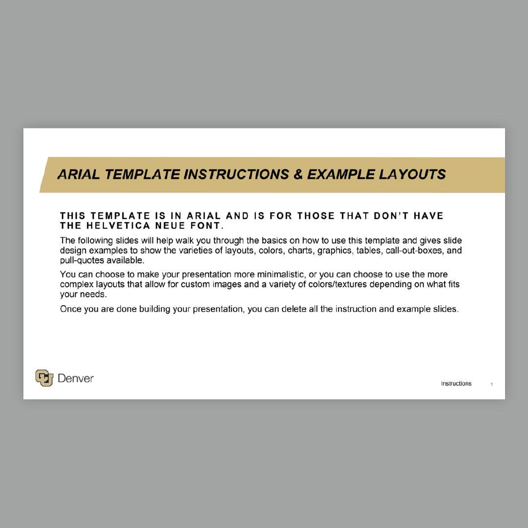Mockup of CU Denver branded PowerPoint presentation