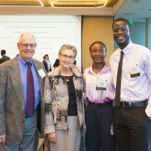 Benefactors pose with scholarship students at the 2025 CU School of Medicine Scholarship Celebration.
