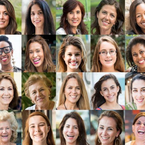 A collage of women's portraits, spanning all races, ethnicities and ages.