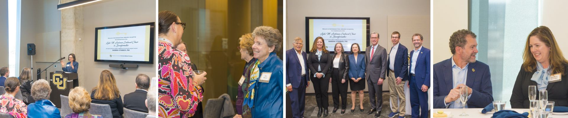 a collage of pictures taken during the Lyda M. Ludeman Endowed Chair in Bioinformatics Celebration .