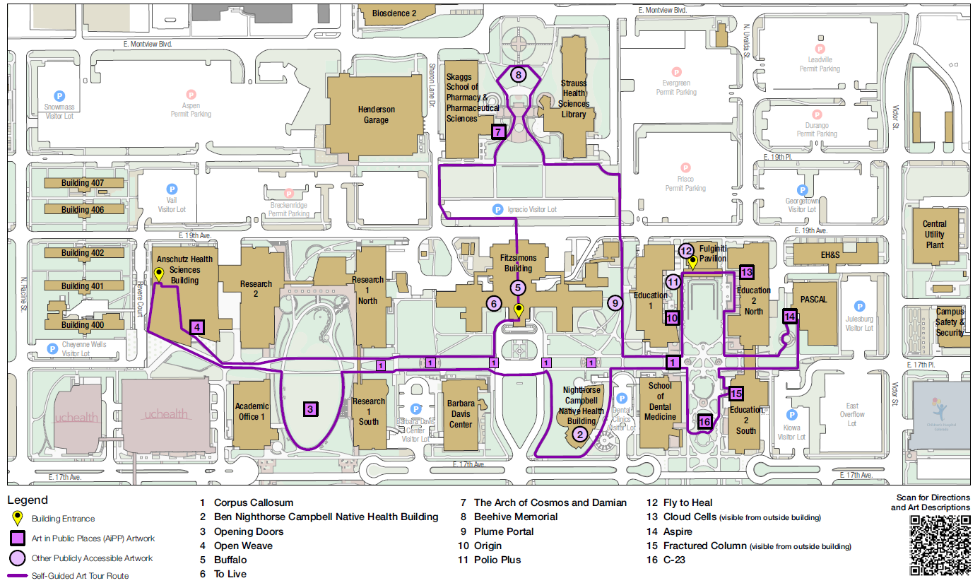 Tour map for the CU Anschutz Public Art Tour