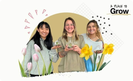 First Bloom 2025 - three women holding plants