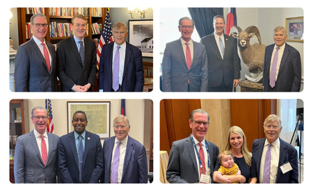Chancellor Elliman and Dean Sampson with Senator Bennet, and Representative Crank. Bottom (Left to Right): Chancellor Elliman and Dean Sampson with Representative Neguse, and Representative Pettersen.