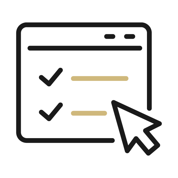 Icon of arrow pointing at checklist on webpage 