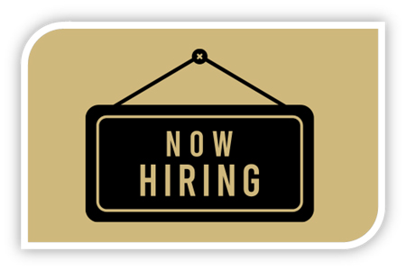 Now hiring sign in black and gold