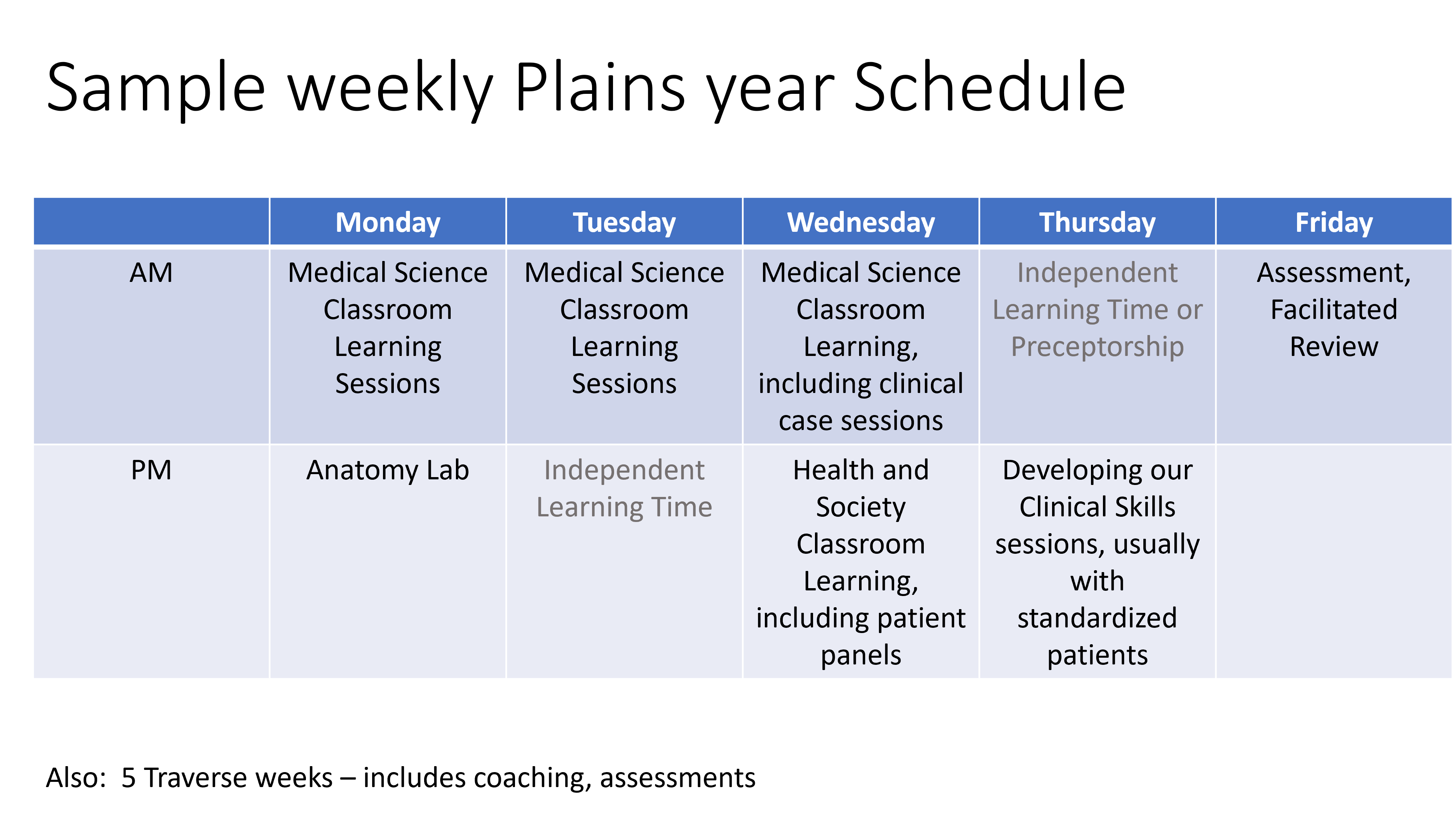 Plains Year Weekly Schedule