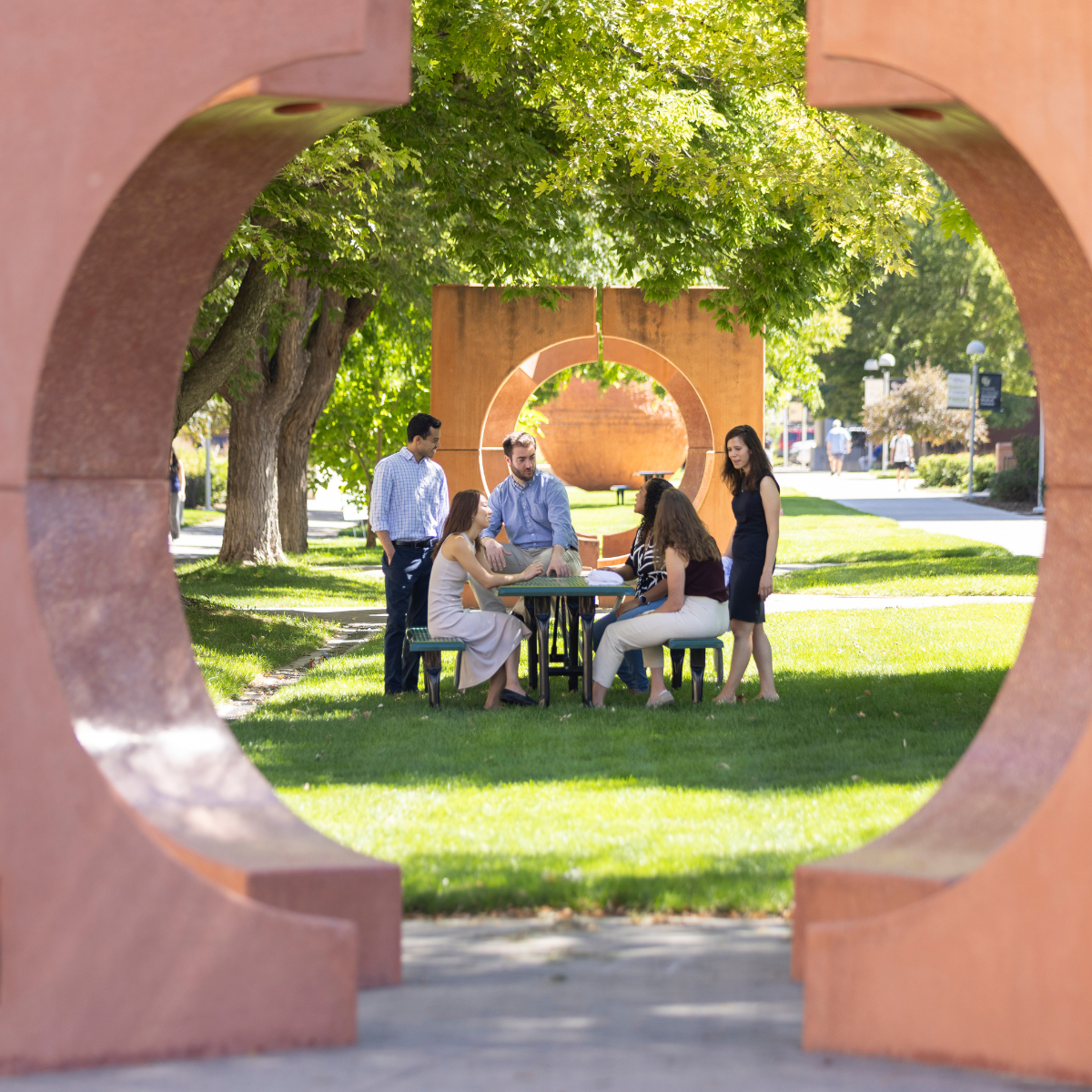 Group sits outside