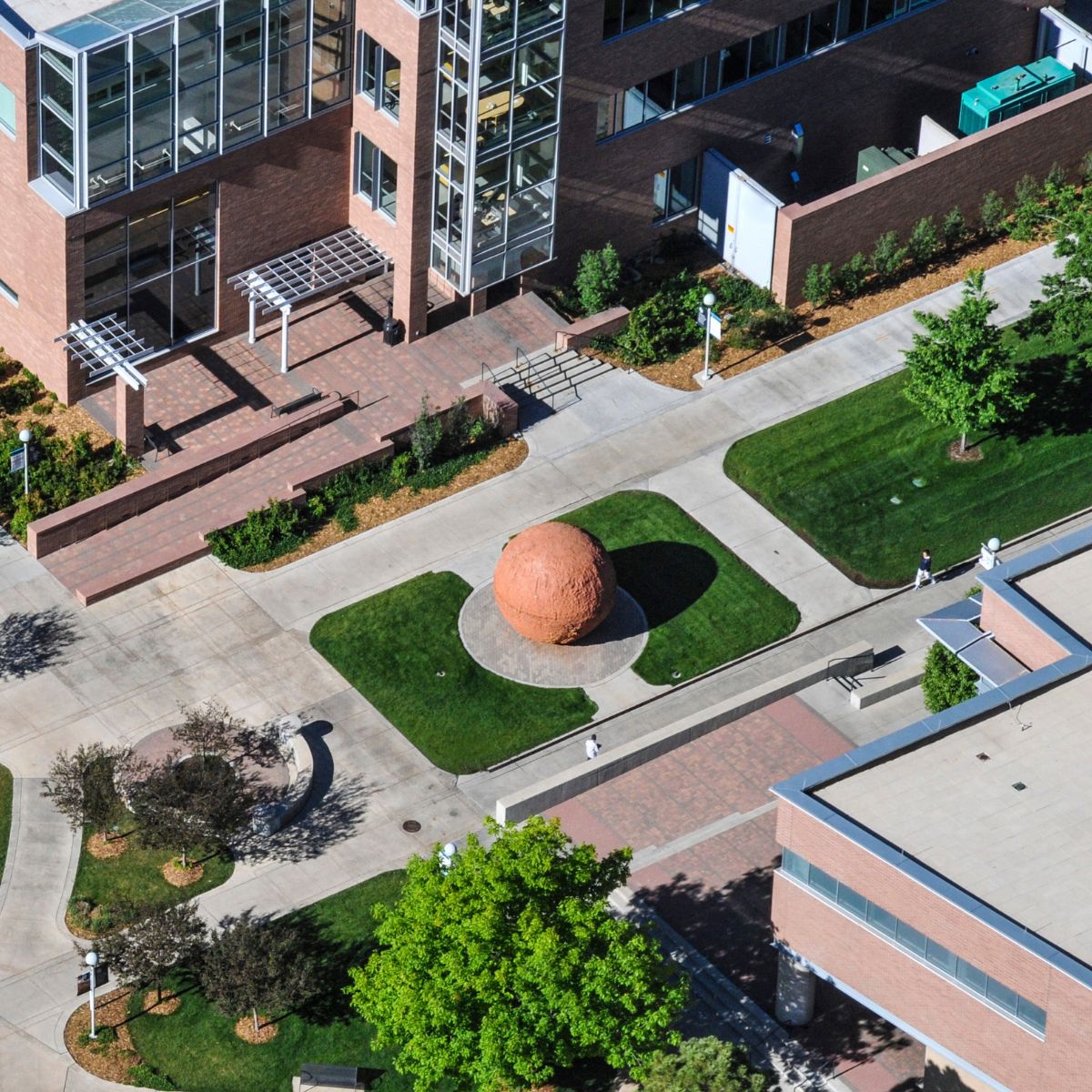 aerial view of red ball sculpture