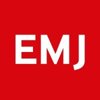 EMJ in white on red background