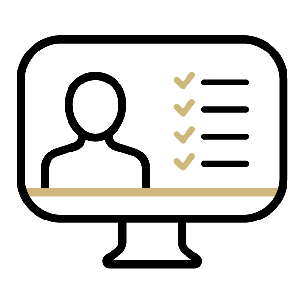 Icon of person and a checklist on a computer screen