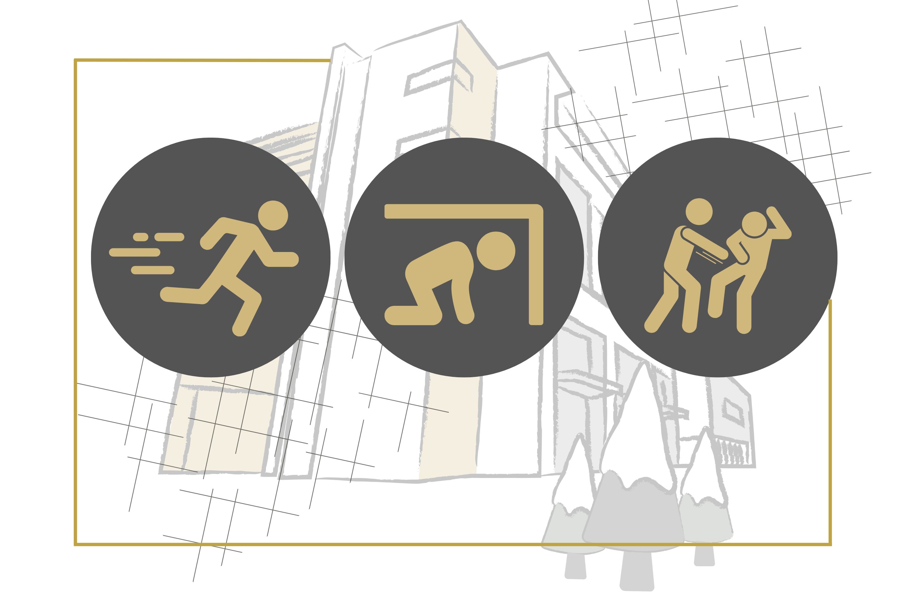 icons depicting running, hiding, fighting