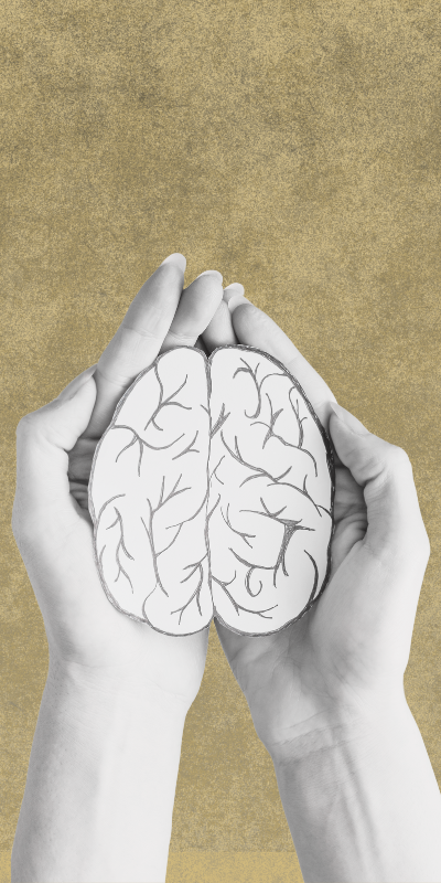 Hands open, holding a brain 