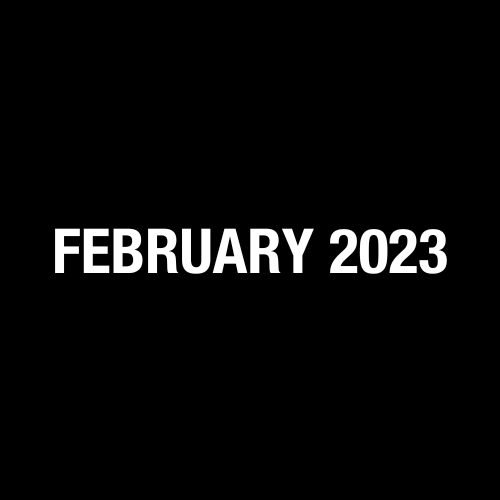 February 2023 over black background