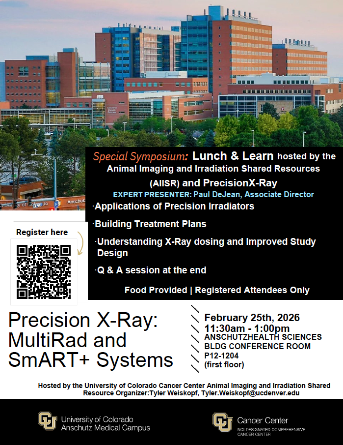 white and black flyer with aerial view of cu anschutz campus